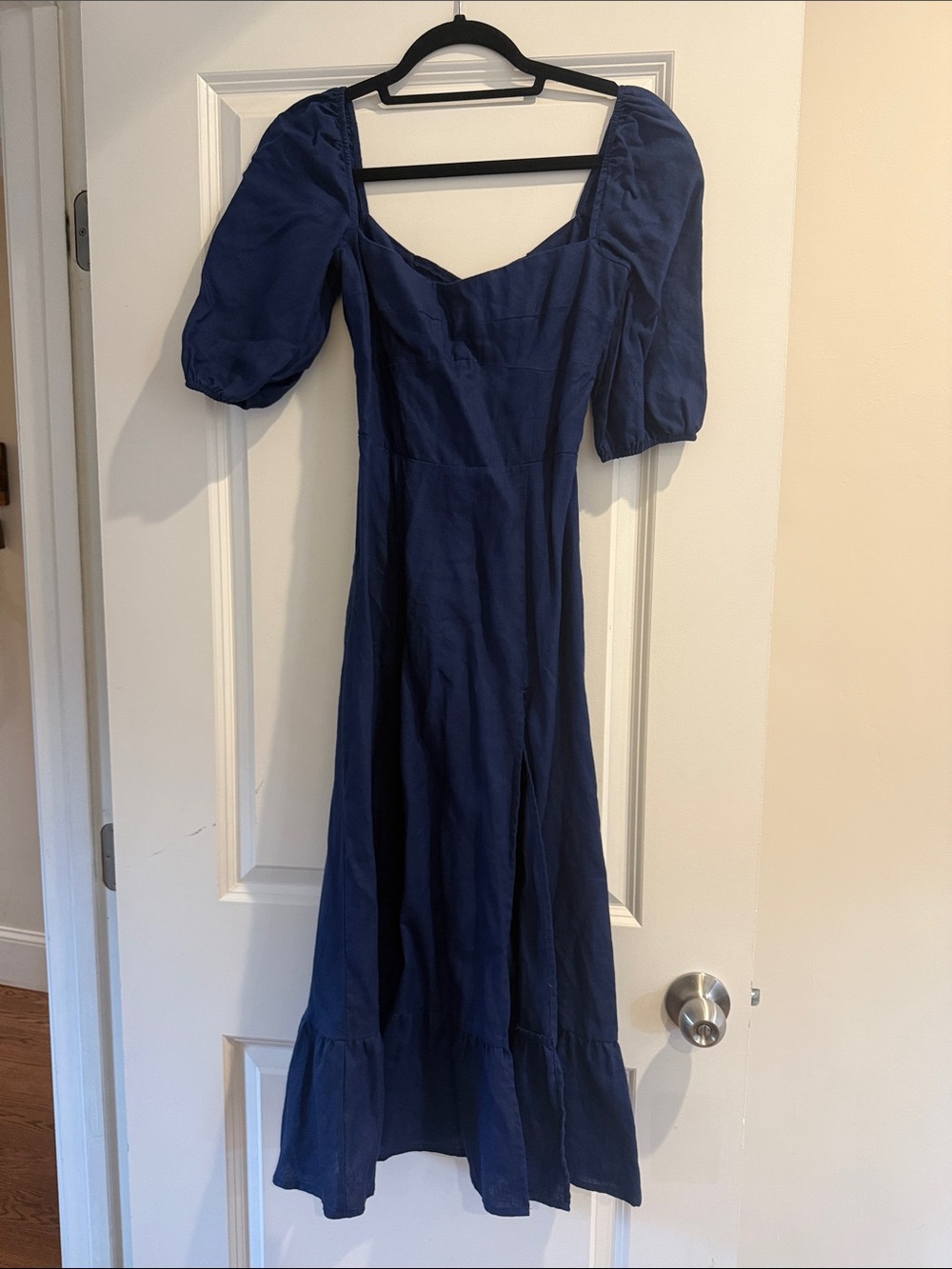 Reformation Navy Puff-Sleeve Midi Dress